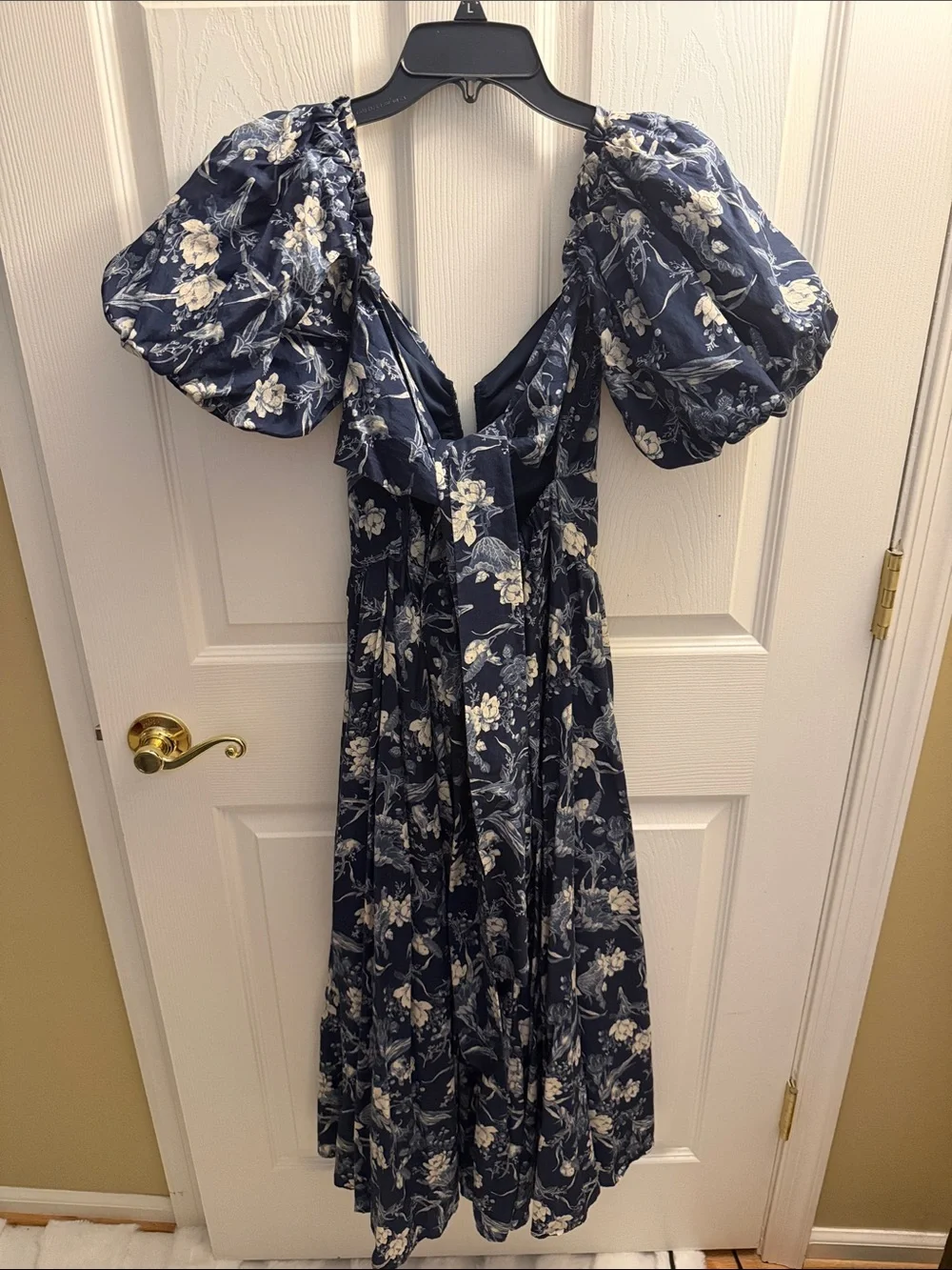 Abercrombie & Fitch Navy Floral Maxi Dress with Puff Sleeves
